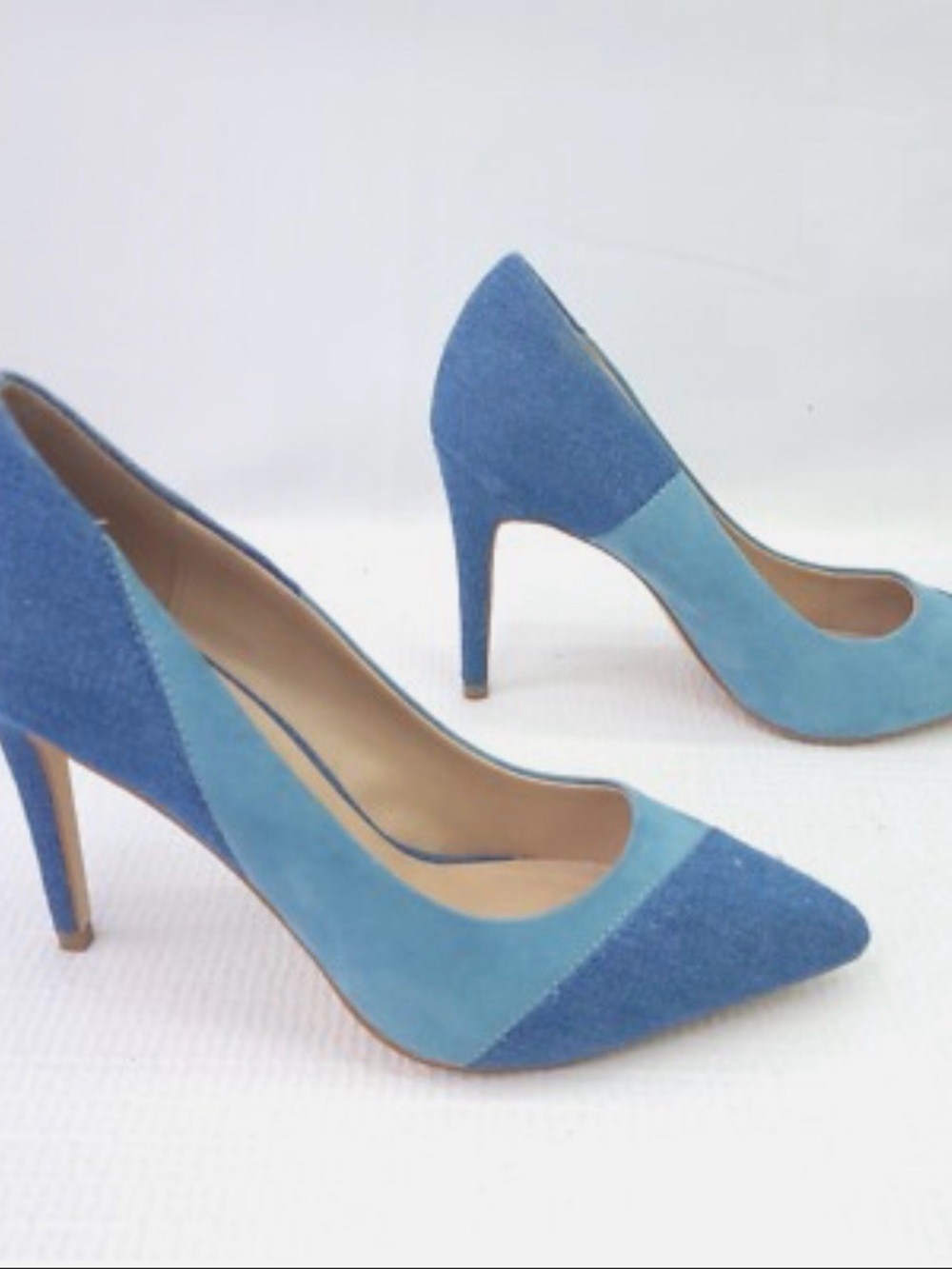 Mix No 6 by Necole Blue suede and denim color block high heels. Size 8.